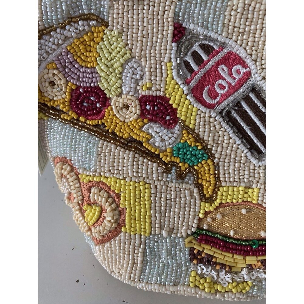 Beaded Cream Shoulder Bag with Colorful Fast-Food Motifs - Picture 11 of 16